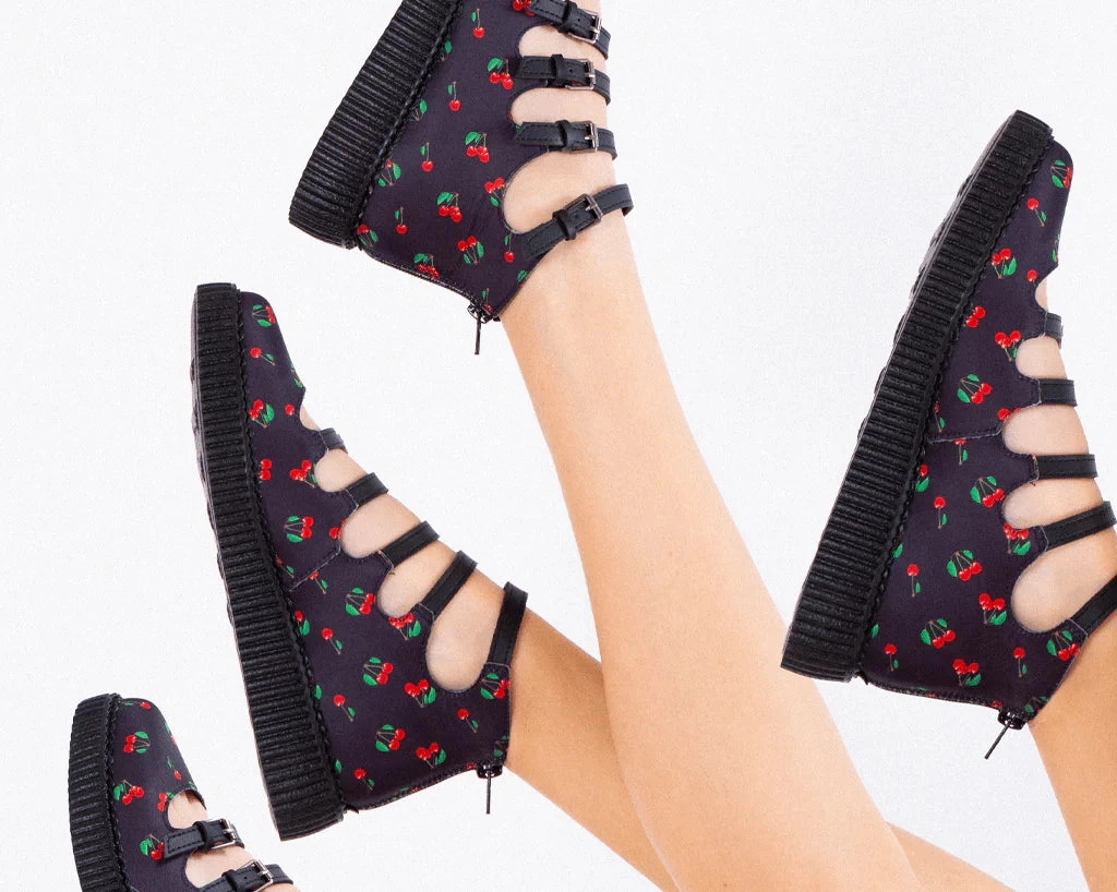 Black Cherry Print Multi-Strap Pointed Mary Jane 2 Black Cherry Print Multi-Strap Pointed Mary Jane - Image 2