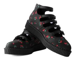 Black Cherry Print Multi-Strap Pointed Mary Jane 8 Black Cherry Print Multi-Strap Pointed Mary Jane -Urban Sole Shop A3038 BOTH LEAN