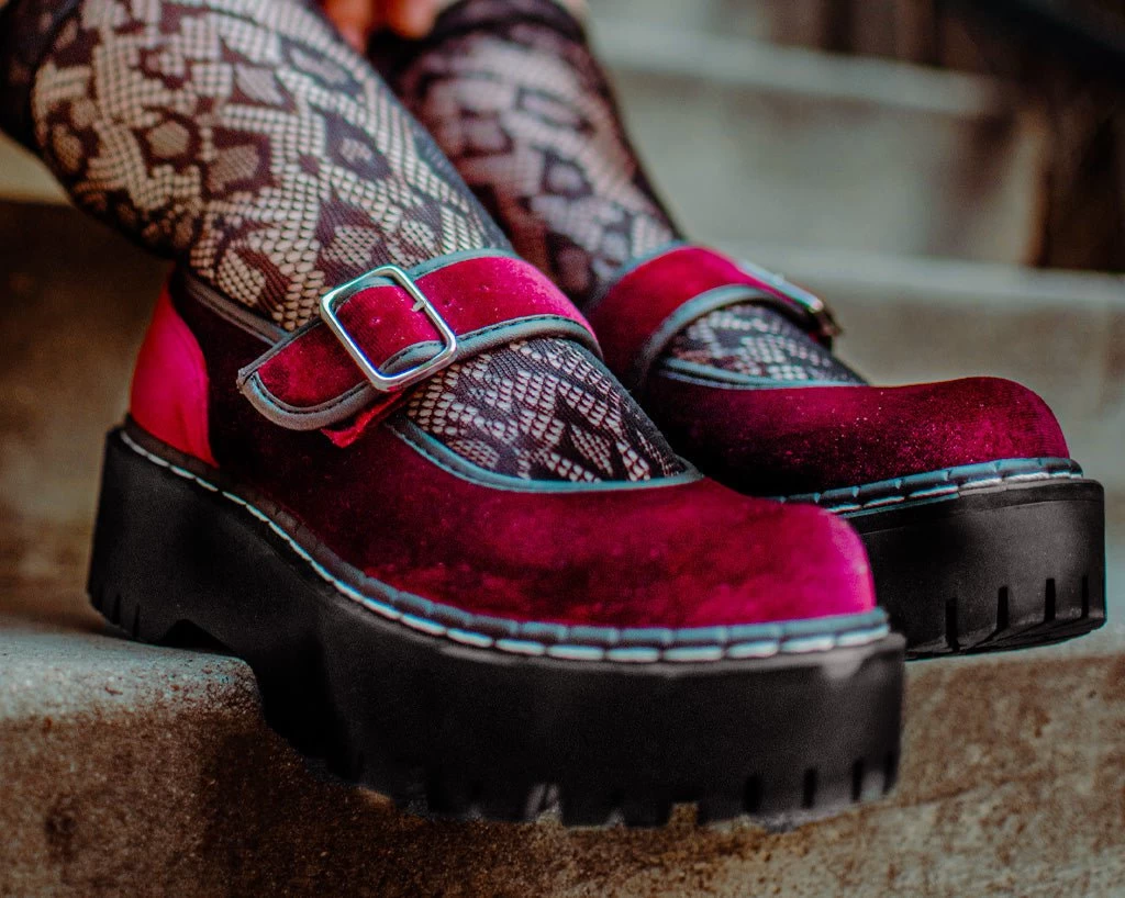 Burgundy Velvet Double Decker Mary Jane 2 Burgundy Velvet Double Decker Mary Jane - Image 2