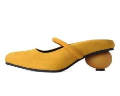 Mustard Faux Suede Ball Heel -Urban Sole Shop A3069L LEFT PROFILE