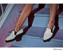 White Perforated Pointed Slip Ons -Urban Sole Shop A9030 lf 1