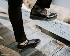 Black TUKskin™ Flower Ballet Ankle Strap Creeper -Urban Sole Shop A9507L LF 03