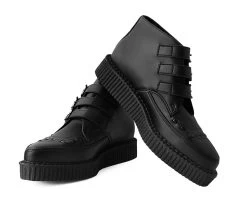 Black TUKskin™ 3-Buckle Skull Boot 8 Black TUKskin™ 3-Buckle Skull Boot -Urban Sole Shop A9744 BOTH LEAN