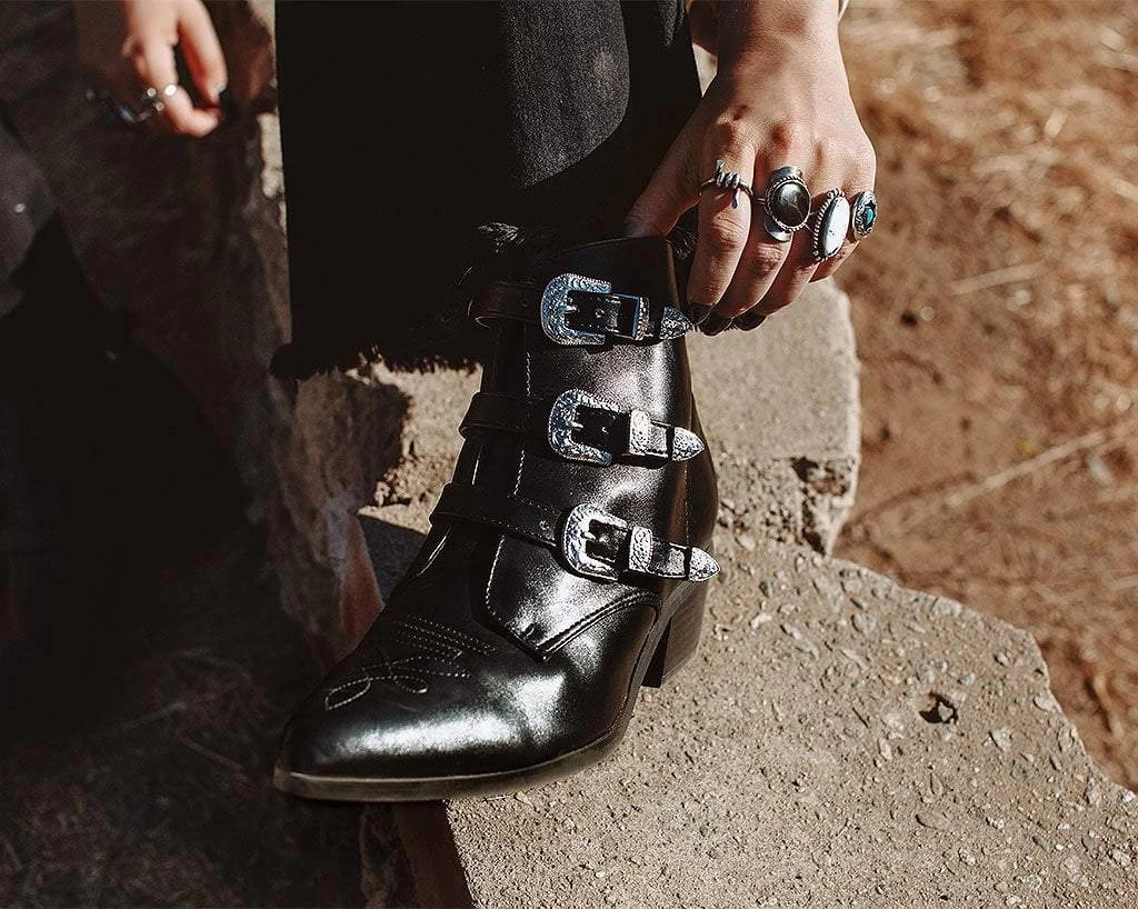 Black Western Closed 3-Strap Boot 2 Black Western Closed 3-Strap Boot - Image 2