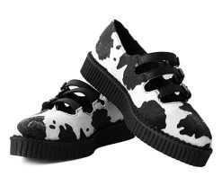 Black & White Cow Print 3-Strap Pointed Mary Jane -Urban Sole Shop A9800L BOTH LEAN
