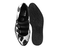 Black & White Cow Print 3-Strap Pointed Mary Jane -Urban Sole Shop A9800L BOTH TOP