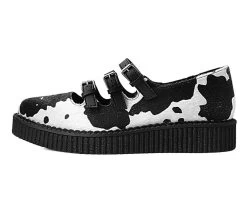 Black & White Cow Print 3-Strap Pointed Mary Jane -Urban Sole Shop A9800L LEFT PROFILE