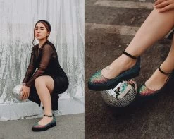 Multi-color Glitter Pointed Mary Jane -Urban Sole Shop A9825L LF