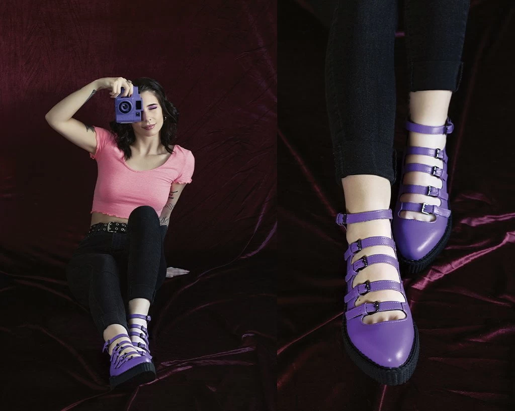 Purple TUKskin™ Multi-Strap Pointed Mary Jane 6 Purple TUKskin™ Multi-Strap Pointed Mary Jane - Image 6