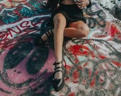 Black Tukskin™ 3-Strap Pointed Skull Bow Mary Jane 11 Black Tukskin™ 3-Strap Pointed Skull Bow Mary Jane -Urban Sole Shop A9911L LF