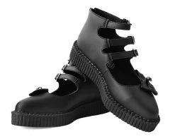 Black Tukskin™ 3-Strap Pointed Skull Bow Mary Jane 8 Black Tukskin™ 3-Strap Pointed Skull Bow Mary Jane -Urban Sole Shop A9911L BOTH LEAN