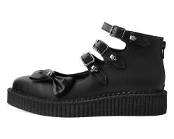 Black Tukskin™ 3-Strap Pointed Skull Bow Mary Jane 10 Black Tukskin™ 3-Strap Pointed Skull Bow Mary Jane -Urban Sole Shop A9911L LEFT PROFILE