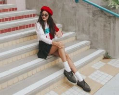 Grey Suede X-Stitch Pointed Creeper -Urban Sole Shop A9932 lifestyle w