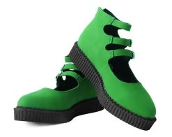 Jade Green Faux Suede 3-Strap Pointed Mary Jane -Urban Sole Shop A9943L BOTH LEAN c79b0e37 b96d 4ef1 b63c 422ba7fe542f