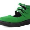 Jade Green Faux Suede 3-Strap Pointed Mary Jane
