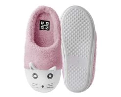 Pink & White Fuzzy Kitty Slipper -Urban Sole Shop SL04 BOTH TOP