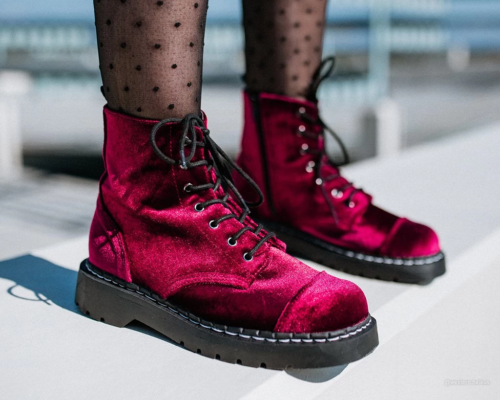 Burgundy Velvet Anarchic Boot 2 Burgundy Velvet Anarchic Boot - Image 2