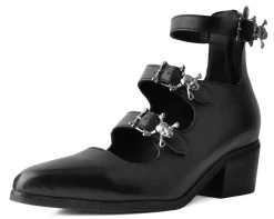 Black 3-Buckle Skull Anarchic Pointed Heel