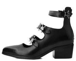 Black 3-Buckle Skull Anarchic Pointed Heel -Urban Sole Shop T2299L LEFT PROFILE
