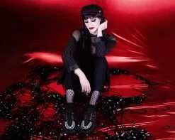 Black Faux Suede White Interlace Anarchic Creeper 13 Black Faux Suede White Interlace Anarchic Creeper -Urban Sole Shop T2308 lifestyle w