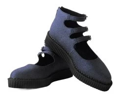 Black Glitter 3-Strap Pointed Mary Jane -Urban Sole Shop V3012L BOTH LEAN