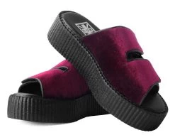 Burgundy Velvet 2-Strap Slide Sandal -Urban Sole Shop V3029L BOTH LEAN 88cb8b9b 4363 442f b051 94c0c290e7c3