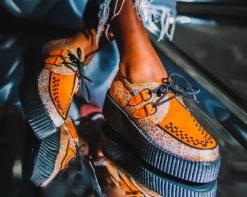 Orange & Beige Floral D-Ring Viva Creeper -Urban Sole Shop V3035 product photo e8a51326 2016 4f24 99d4 663241a40638