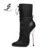 Giaro Black Ankle Boots With Ultra High Silver Metal Heels And Lacing