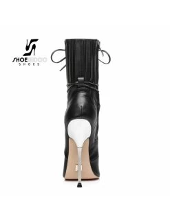 Giaro Black Ankle Boots With Ultra High Silver Metal Heels And Lacing -Urban Sole Shop giaro black ankle boots with ultra high silver met 3