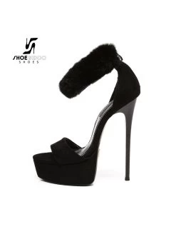 Giaro Black Giaro SWEET LOVE Fur Ankle Belt Sandals