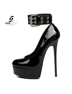 Giaro Black Shiny Giaro "Posessed" Platform Pumps With Big Belt