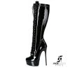 Giaro Black Shiny Lace-up Ultra "Galana MAHAUTE" Knee Boots