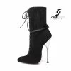 Giaro Black Suede Ankle Boots With Ultra High Silver Metal Heels And Lacing