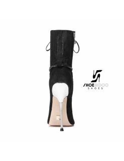 Giaro Black Suede Ankle Boots With Ultra High Silver Metal Heels And Lacing -Urban Sole Shop giaro black suede ankle boots with ultra high silv 2