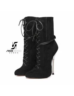 Giaro Black Suede Ankle Boots With Ultra High Silver Metal Heels And Lacing -Urban Sole Shop giaro black suede ankle boots with ultra high silv 4