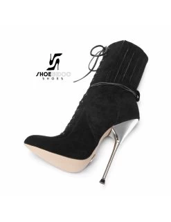 Giaro Black Suede Ankle Boots With Ultra High Silver Metal Heels And Lacing -Urban Sole Shop giaro black suede ankle boots with ultra high silv 8