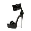 Giaro Giaro KATE | BLACK SHINY | ANKLE BELT PLATFORM SANDALS