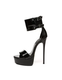 Giaro Giaro KATE | BLACK SHINY | ANKLE BELT PLATFORM SANDALS