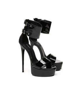 Giaro Giaro KATE | BLACK SHINY | ANKLE BELT PLATFORM SANDALS -Urban Sole Shop giaro giaro kate black shiny ankle belt platform s 4