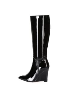 Giaro Giaro Knee Boots With Wedge Heel ELLA In Black Shiny
