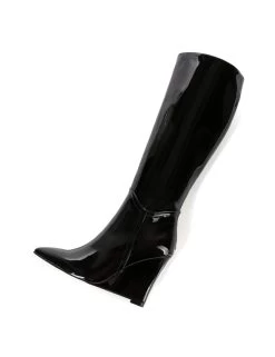 Giaro Giaro Knee Boots With Wedge Heel ELLA In Black Shiny -Urban Sole Shop giaro giaro knee boots with wedge heel ella in bla 4