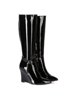 Giaro Giaro Knee Boots With Wedge Heel ELLA In Black Shiny -Urban Sole Shop giaro giaro knee boots with wedge heel ella in bla 6