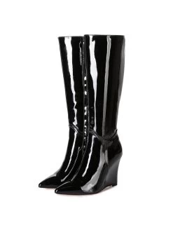 Giaro Giaro Knee Boots With Wedge Heel ELLA In Black Shiny -Urban Sole Shop giaro giaro knee boots with wedge heel ella in bla 7