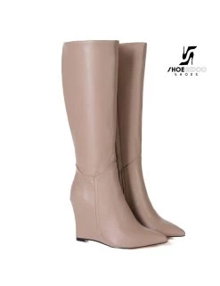 Giaro Giaro Knee Boots With Wedge Heel ELLA In Taupe -Urban Sole Shop giaro giaro knee boots with wedge heel ella in tau 5