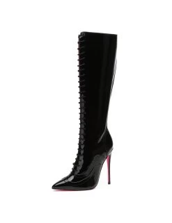 Giaro Giaro MILANA BLACK SHINY LACE KNEE BOOTS -Urban Sole Shop giaro giaro milana black shiny lace knee boots 2