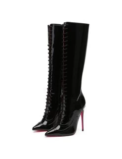 Giaro Giaro MILANA BLACK SHINY LACE KNEE BOOTS -Urban Sole Shop giaro giaro milana black shiny lace knee boots 3