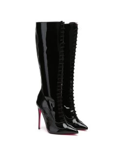 Giaro Giaro MILANA BLACK SHINY LACE KNEE BOOTS -Urban Sole Shop giaro giaro milana black shiny lace knee boots 7