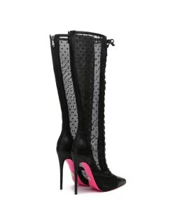 Giaro Giaro PIKANTE BLACK MESH MESH LACE KNEE BOOTS -Urban Sole Shop giaro giaro pikante black mesh mesh lace knee boot 6