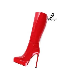 Giaro Giaro Platform Knee Boots SARAYA In Red Shiny -Urban Sole Shop giaro giaro platform knee boots saraya in red shin 2