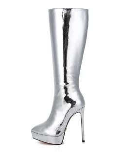 Giaro Giaro Platform Knee Boots SARAYA In Silver Shiny